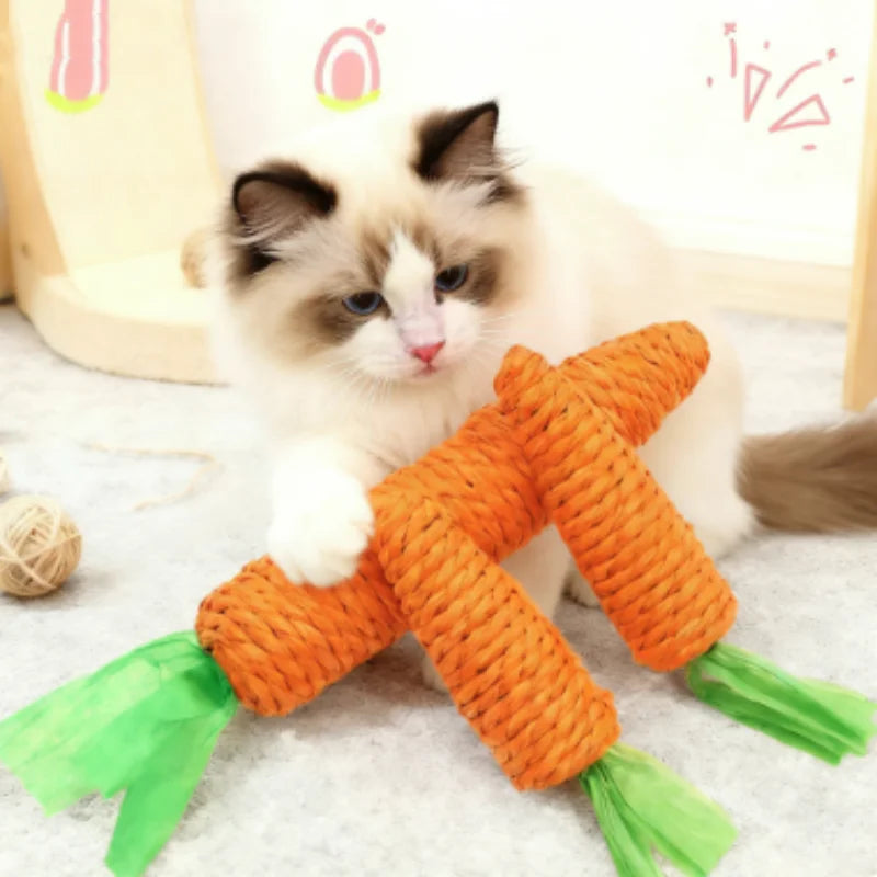 Jouet carotte mordant et sonore pour chat
