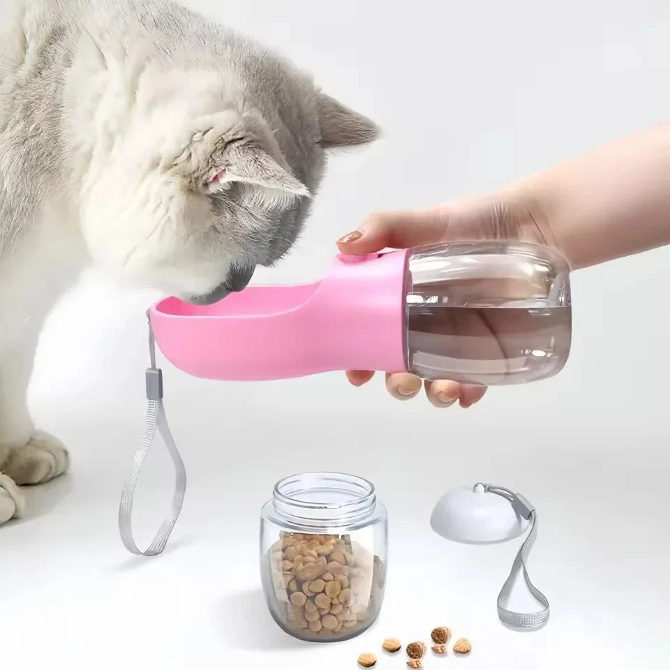 Gourde 2-en-1 avec compartiment à croquettes pour chat